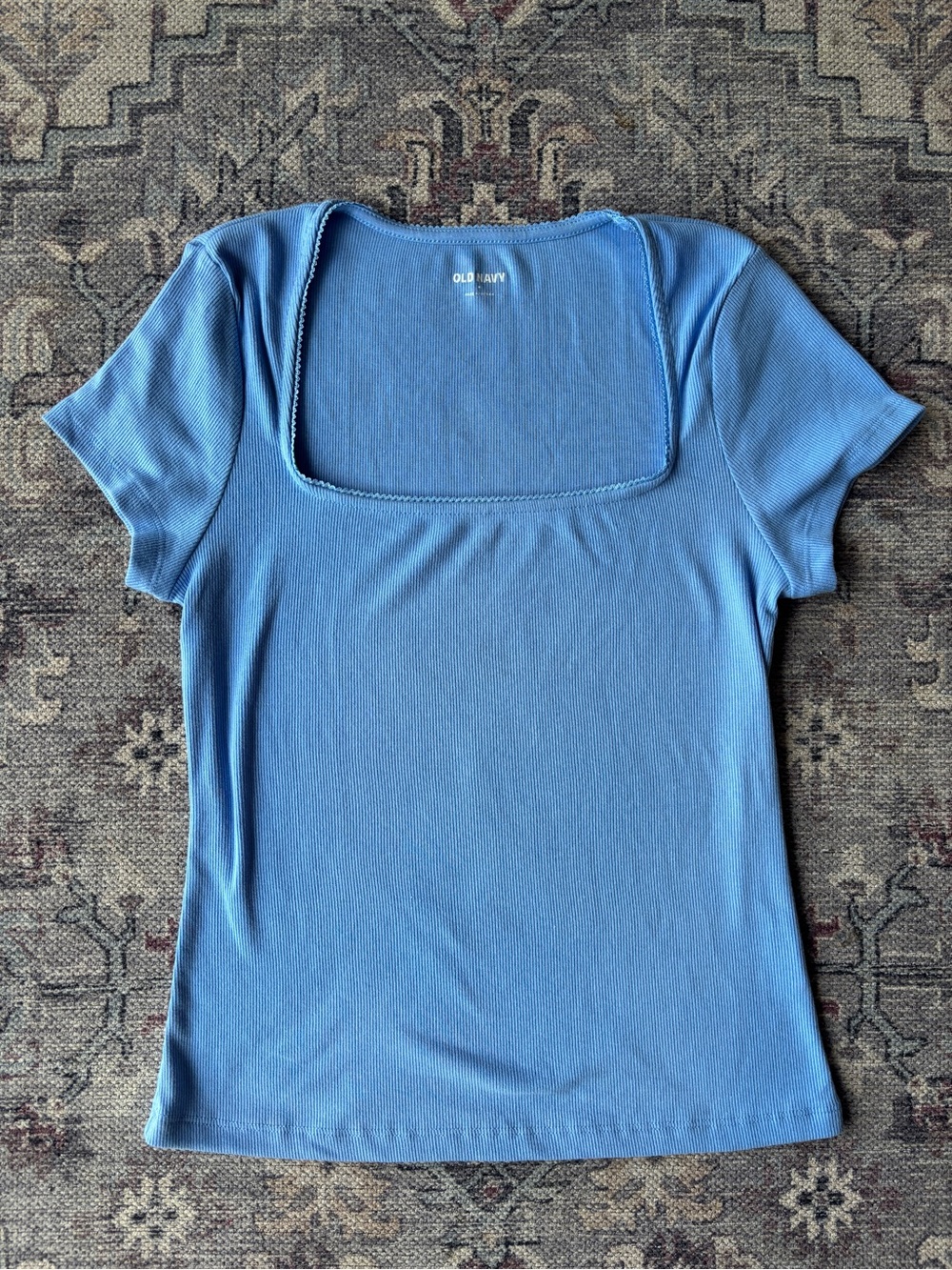 Old Navy Medium Blue Square-Neck Ribbed Tee